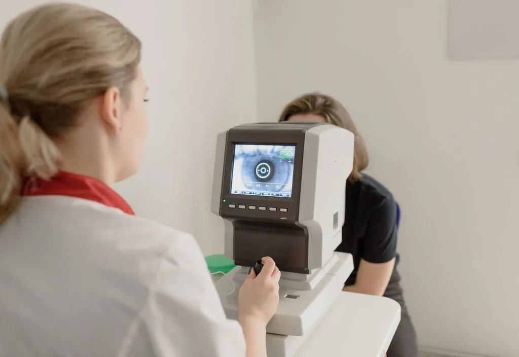Exame de mapeamento da retina em equipamento oftalmológico